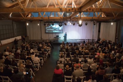 crowded room and stage