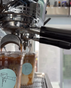 Quad Shot coffee being brewed